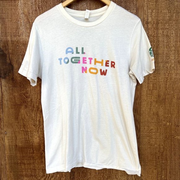 NEW Starbucks Lady Gaga All Together Now Short Sleeve White Cream Tee Small - Picture 1 of 5